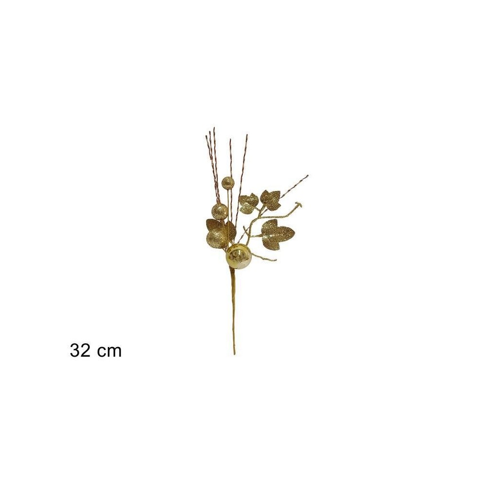 SPILLONE 32CM GLITTERATO CON PALLE E FILI LAMINATI ORO